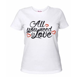 t-shirt cotone bianca donna scritta all you need love idea regalo san valentino