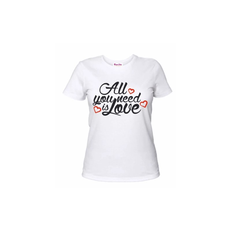 t-shirt cotone bianca donna scritta all you need love idea regalo san valentino