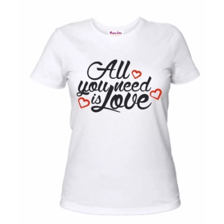 t-shirt cotone bianca donna scritta all you need love idea regalo san valentino