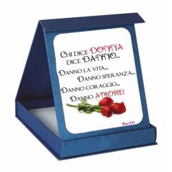 targa adesiva con scatola 21x16x2,5 scritta donna amore rose regalo festa donna