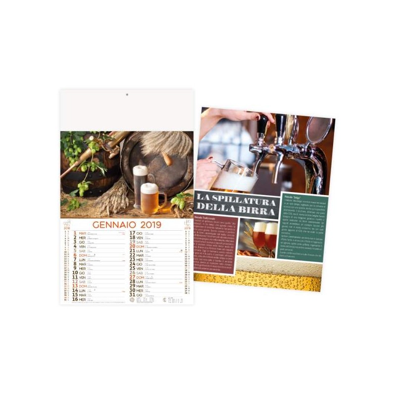 Calendario birra bar birrerie mensile 12 fogli con testata termosaldata, festività internazionali e retro stampato personalizz Calendario birra bar birrerie mensile 12 fogli con testata termosaldata, festività internazionali e retro stampato personalizz