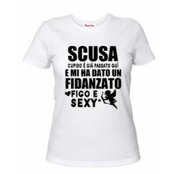 t-shirt donna bianca scritta ho un fidanzato figo e sexy regalo san valentino