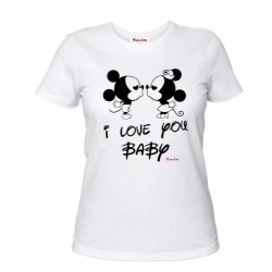 t-shirt donna bianca scritta i love you baby topolino regalo san valentino