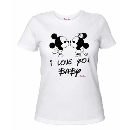 t-shirt donna bianca scritta i love you baby topolino regalo san valentino