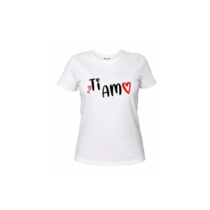 t-shirt donna bianca scritta ti amo idea regalo san valentino cuore cuori