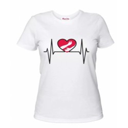 t-shirt donna disegno cuore rosso abbraccio mani battito regalo amore
