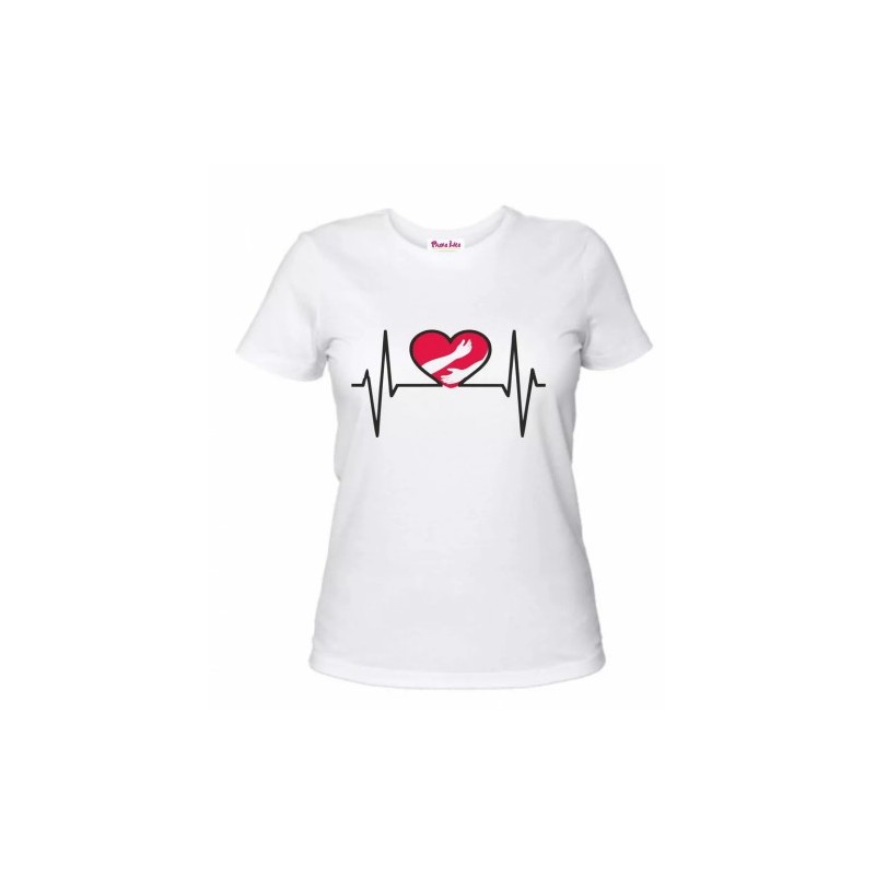 t-shirt donna disegno cuore rosso abbraccio mani battito regalo amore