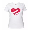 t-shirt donna disegno cuore rosso abbraccio mani regalo amore