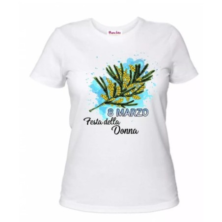 t-shirt donna manica corta scritta 8 marzo festa della donna idea regalo mimosa