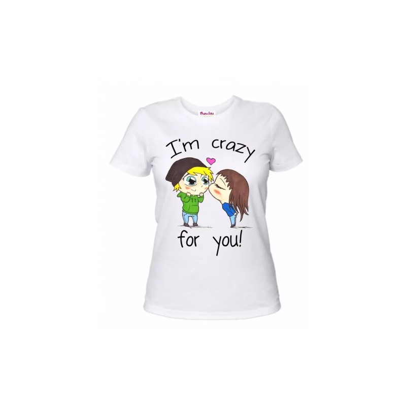 t-shirt donna manica corta scritta i'm crazy for you idea regalo san valentino