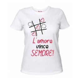 t-shirt donna manica corta scritta l'amore vince sempre regalo san valentino