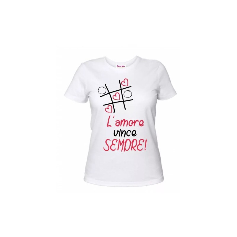 t-shirt donna manica corta scritta l'amore vince sempre regalo san valentino