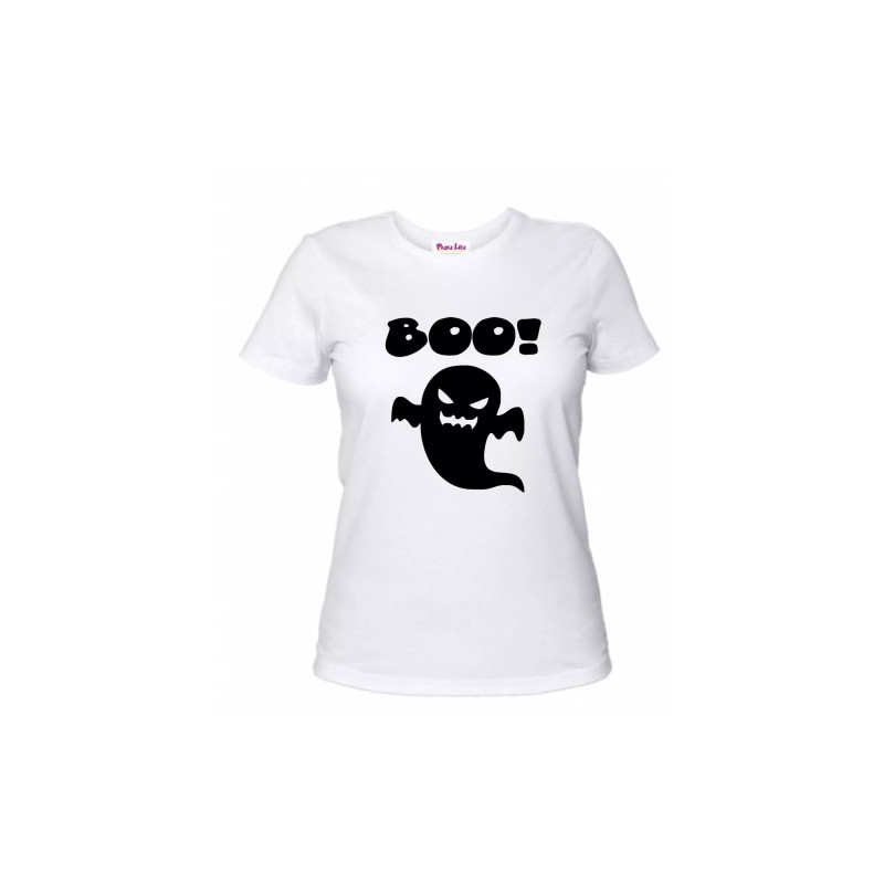 t-shirt maglia bianca donna con disegno fantasma boo halloween idea regalo