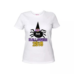 t-shirt maglia bianca donna con disegno ragno halloween idea regalo