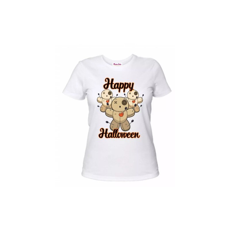 t-shirt maglia bianca donna con scritta happy halloween idea regalo