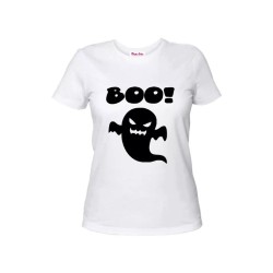t-shirt maglia bianca donna disegno fantasma boo halloween scherzo