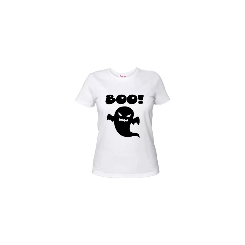 t-shirt maglia bianca donna disegno fantasma boo halloween scherzo