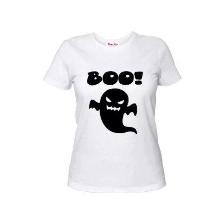 t-shirt maglia bianca donna disegno fantasma boo halloween scherzo