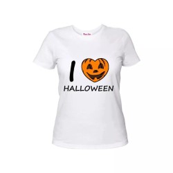 t-shirt maglia bianca donna scritta i love halloween disegno zucca cuore