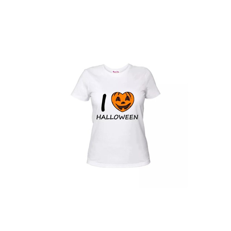 t-shirt maglia bianca donna scritta i love halloween disegno zucca cuore