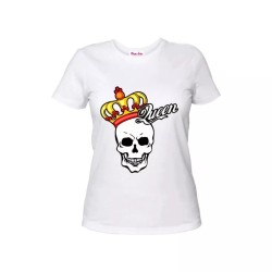t-shirt maglia bianca donna scritta queen disegno teschio con corona