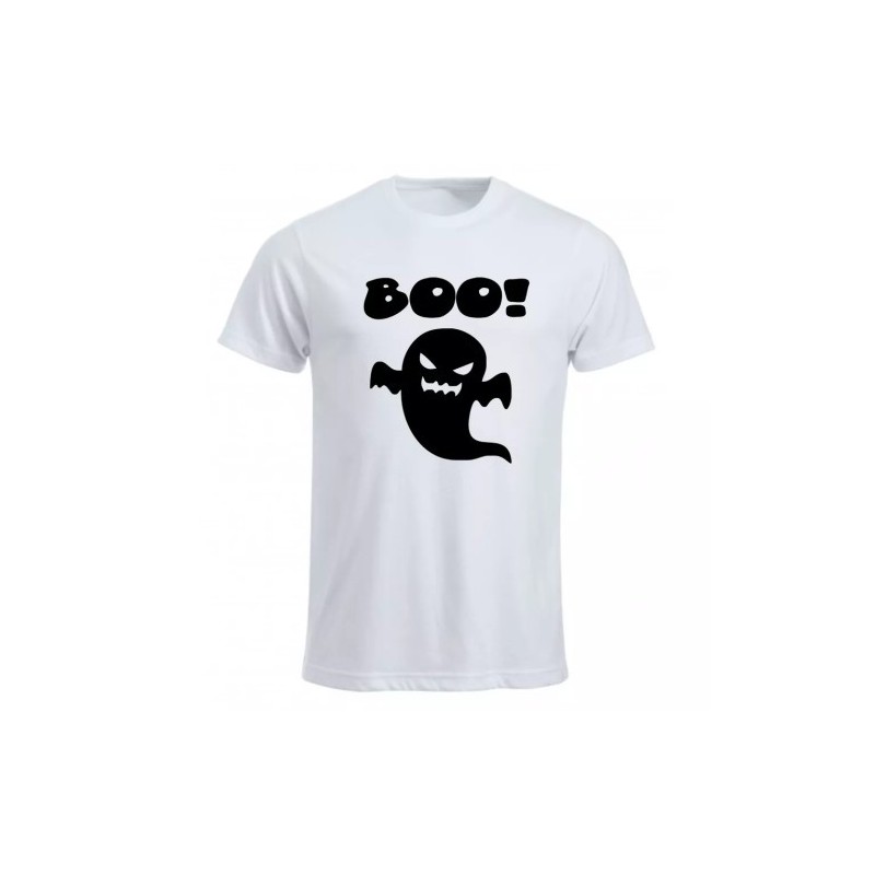 t-shirt maglia bianca uomo scritta boo fantasma halloween