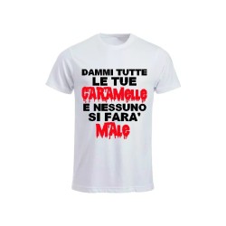 t-shirt maglia bianca uomo scritta datemi tutte le caramelle .. halloween