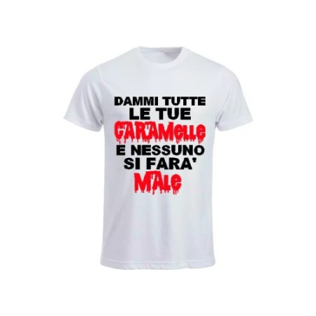 t-shirt maglia bianca uomo scritta datemi tutte le caramelle .. halloween