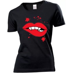 t-shirt maglia nera donna disegno bocca rossa idea regalo