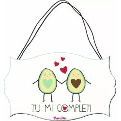targa legno mdf 10,4X16,9 scritta tu mi completi festa innamorati regalo
