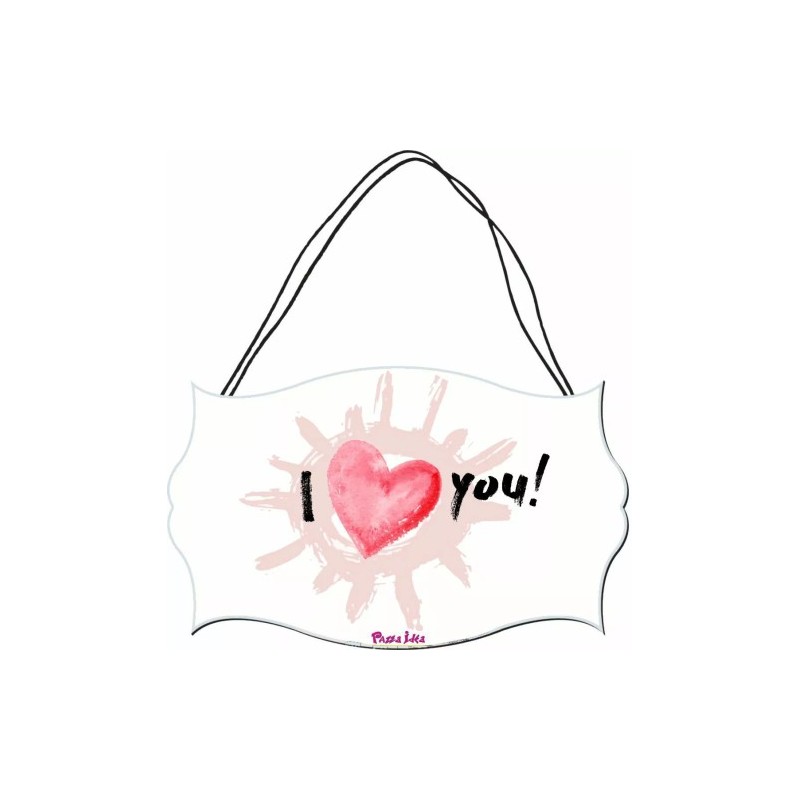 targa targhetta legno mdf 10,4 X16,9 scritta i love you festa innamorati regalo