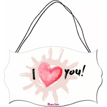 targa targhetta legno mdf 10,4 X16,9 scritta i love you festa innamorati regalo