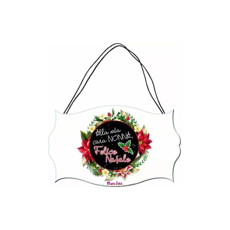 targa targhetta legno mdf 10,4X16,9 scritta alla mia cara nonna felice natale