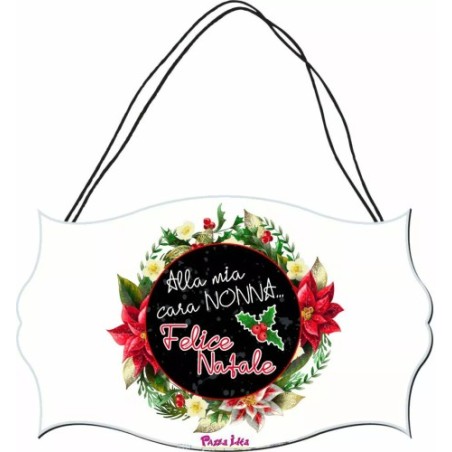 targa targhetta legno mdf 10,4X16,9 scritta alla mia cara nonna felice natale