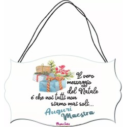 targa targhetta legno mdf 10,4X16,9 scritta auguri MAESTRA regalo natale
