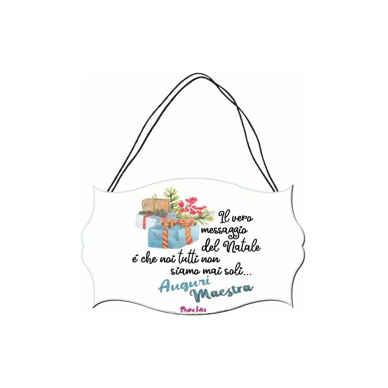 targa targhetta legno mdf 10,4X16,9 scritta auguri MAESTRA regalo natale