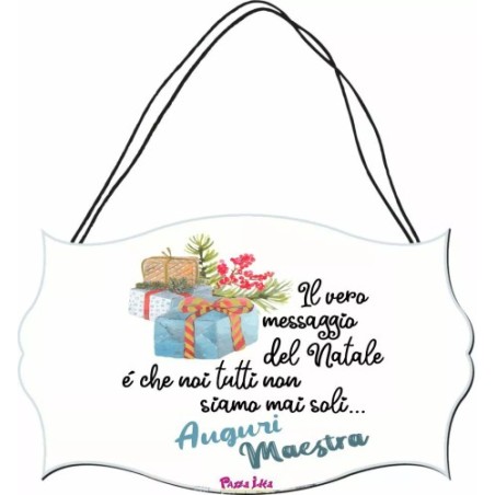 targa targhetta legno mdf 10,4X16,9 scritta auguri MAESTRA regalo natale