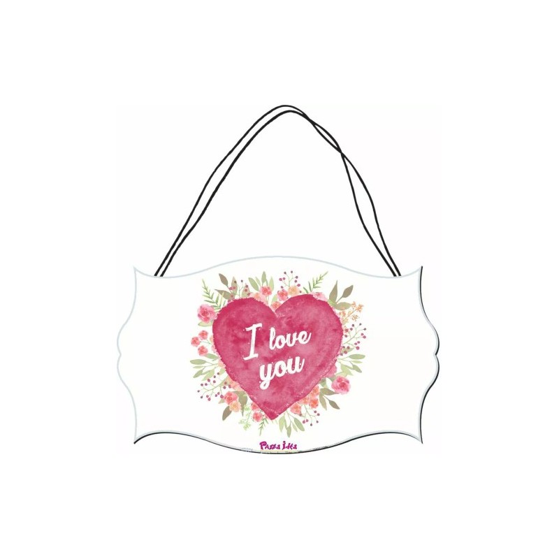 targa targhetta legno mdf 10,4X16,9 scritta i love you festa innamorati regalo