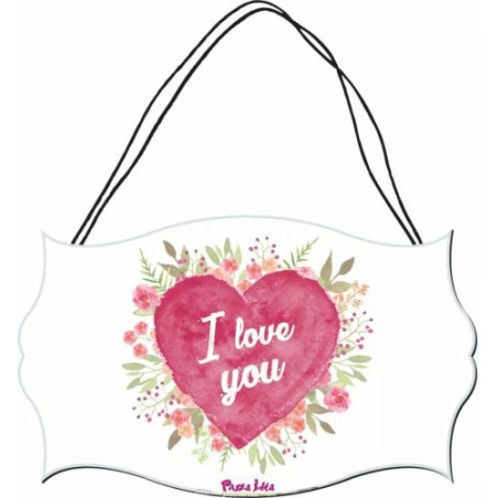 targa targhetta legno mdf 10,4X16,9 scritta i love you festa innamorati regalo