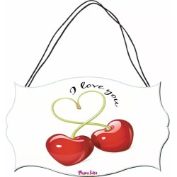 targa targhetta legno mdf 10,4X16,9 scritta i love you san valentino ciliege