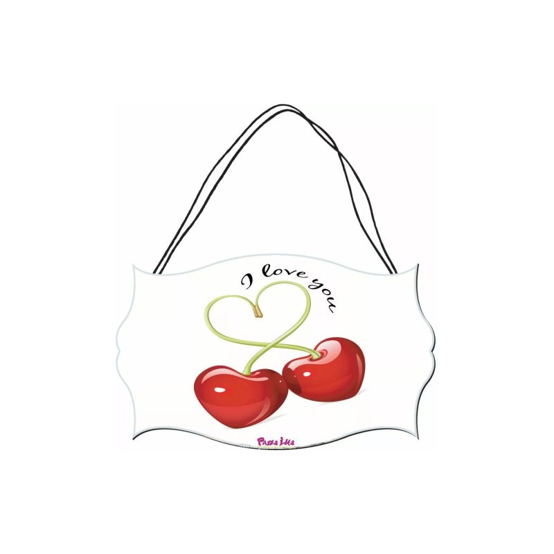 targa targhetta legno mdf 10,4X16,9 scritta i love you san valentino ciliege