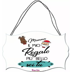 targa targhetta legno mdf 10,4X16,9 scritta mamma il regalo piu bello sei tu