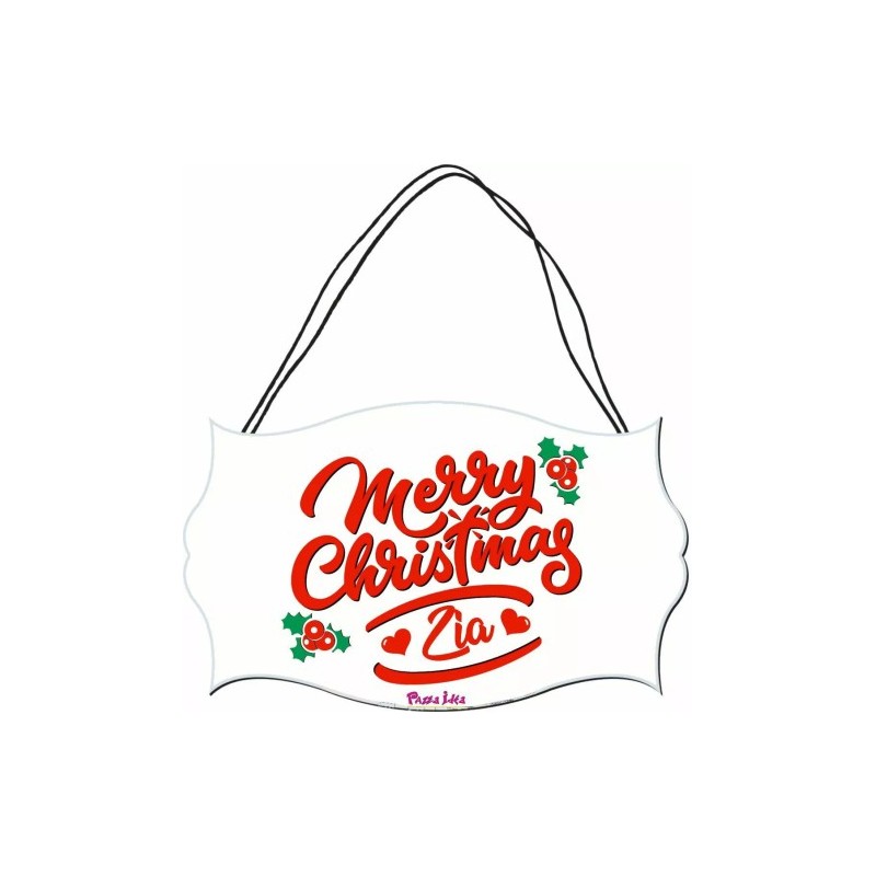 targa targhetta legno mdf 10,4X16,9 scritta merry christmas zia buon natale
