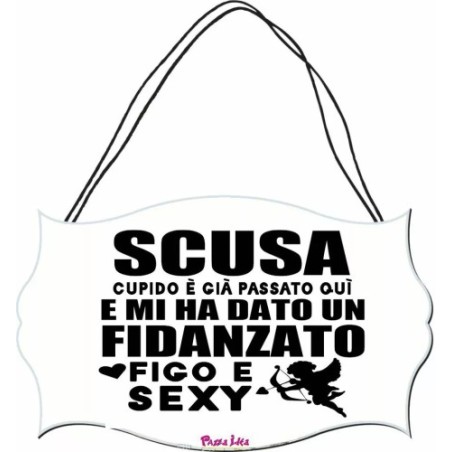 targhetta targa legno mdf 10,4X16,9 scritta fidanzato figo e sexy san valentino