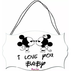 targhetta targa legno mdf 10,4X16,9 scritta i love you baby san valentino regalo