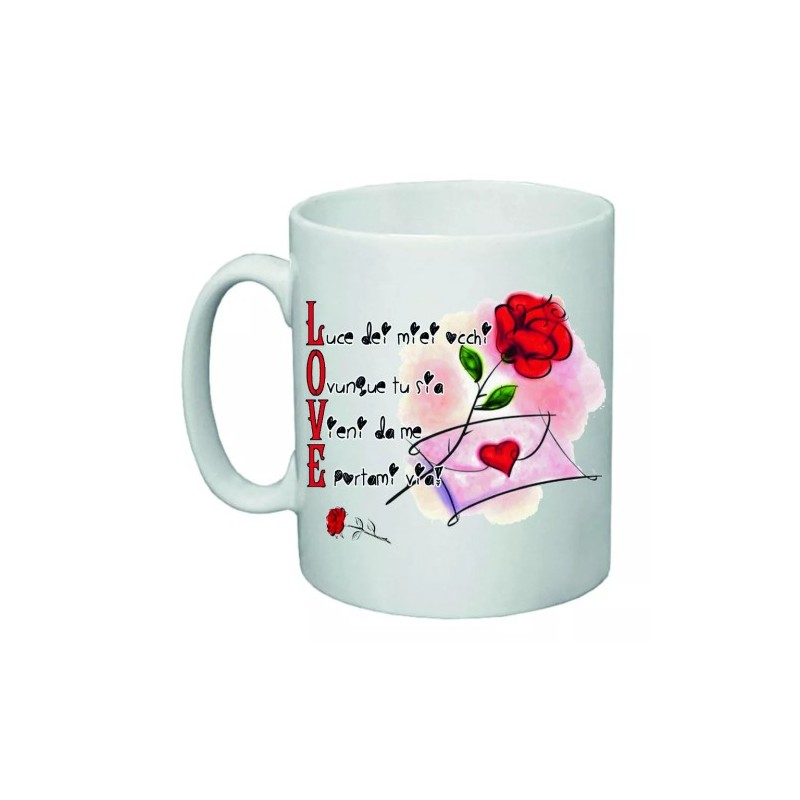 tazza 8 x 10 ceramica scritta love rosa rossa san valentino amore cuore