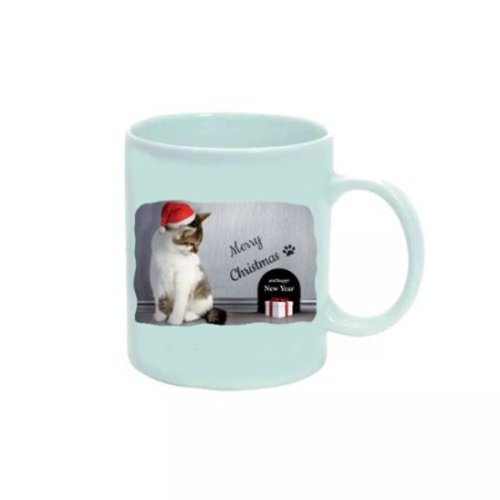 tazza 8 x 10 ceramica scritta merry christmas regalo uomo donna gatto cappello