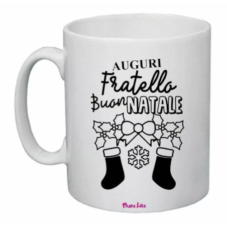 tazza 8x10 ceramica scritta auguri fratello buon natale feste fratelli regalo