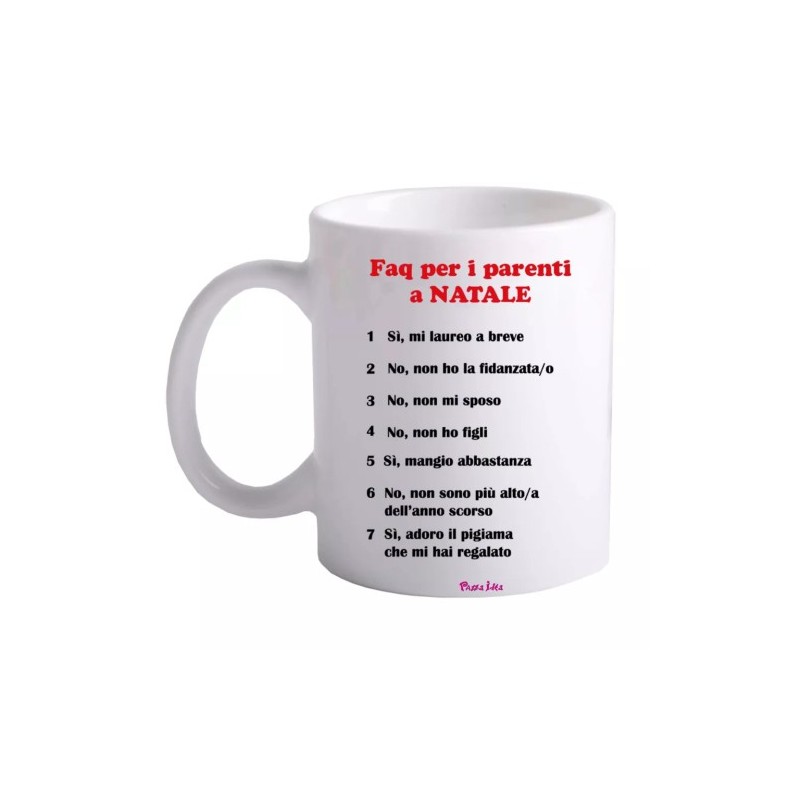 tazza 8x10 ceramica scritta Faq per i parenti regalo idea festa scherzo
