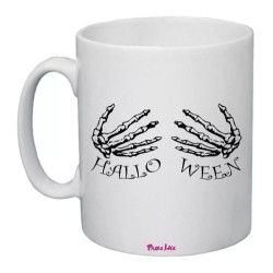 tazza 8x10 ceramica scritta halloween mani scheletro regalo uomo donna